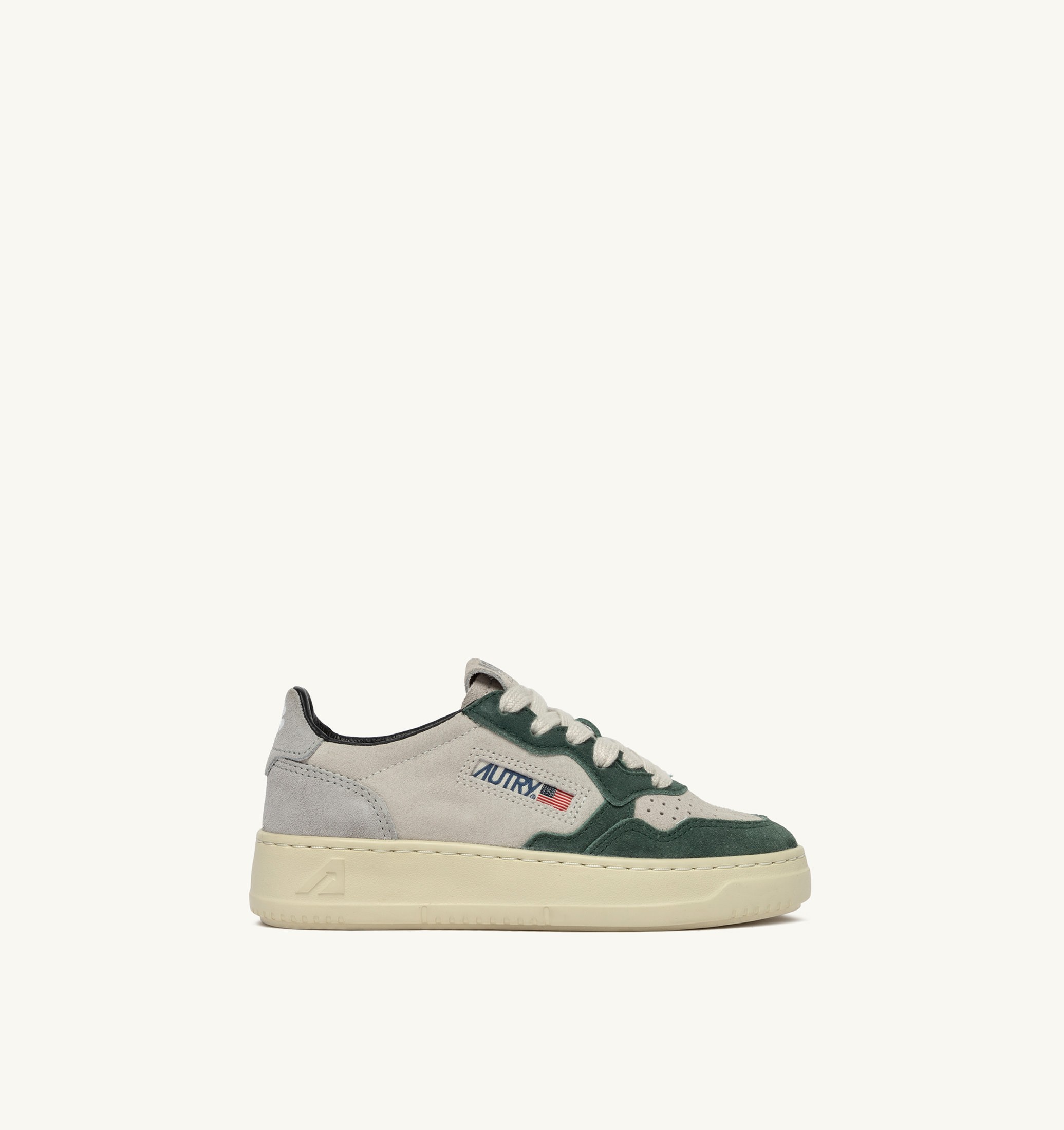 BASKETS MEDALIST KIDS LOW EN DAIM COLORIS LOFT BLANC ET VERT