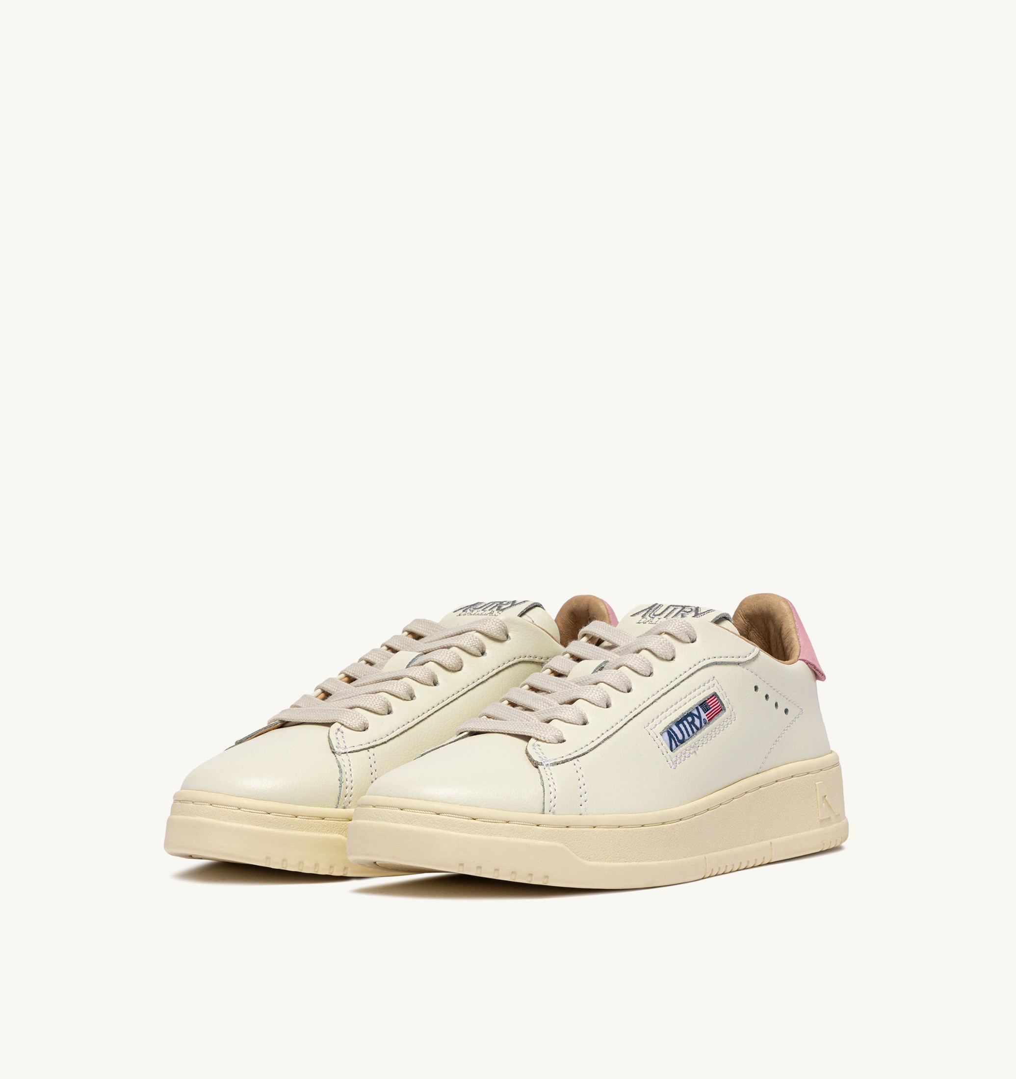 BASKETS DALLAS LOW EN CUIR MARSHMALLOW ET PINK DOLPHIN