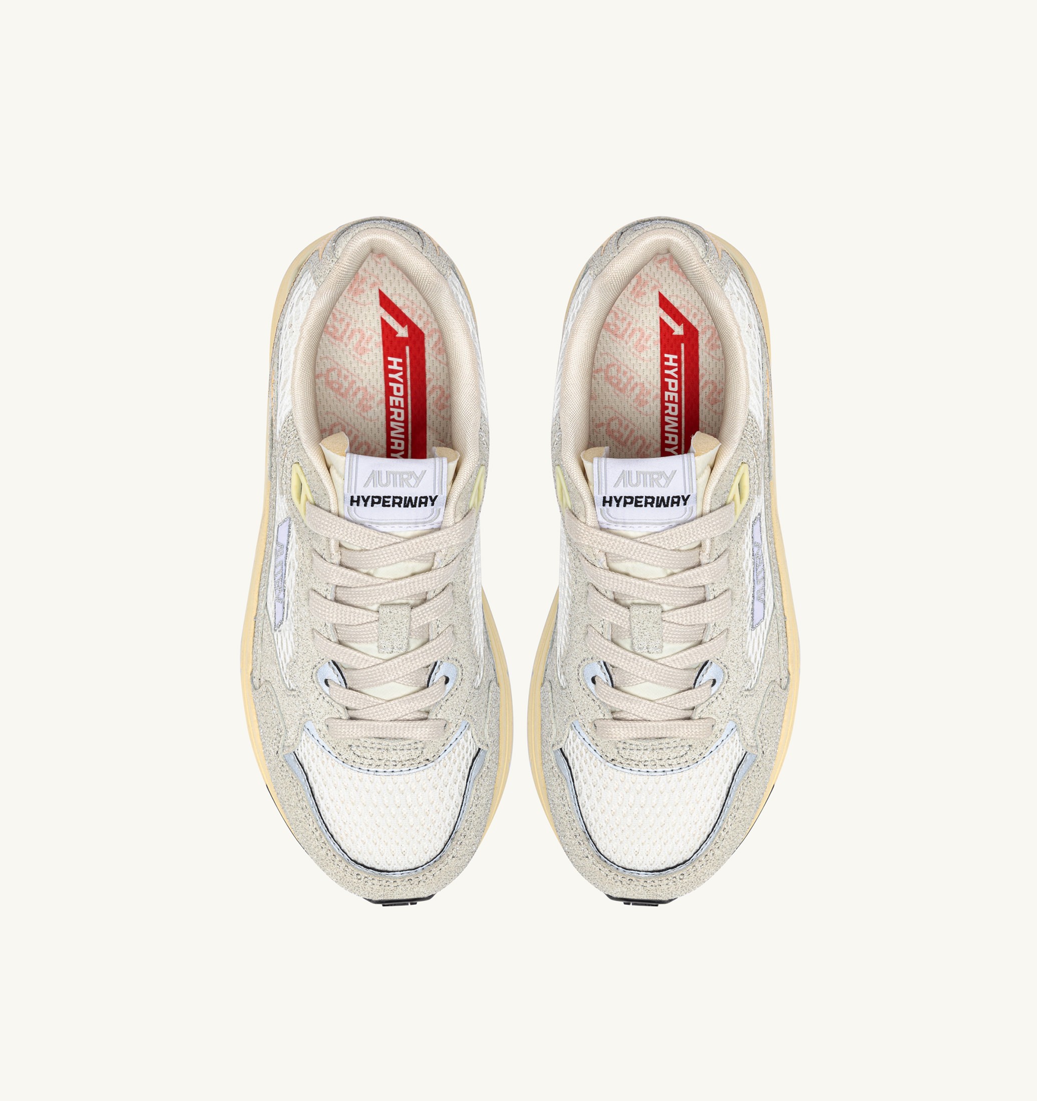BASKETS HYPERWAY EN MESH BLANC ET CUIR PAILLETÉ GRIS