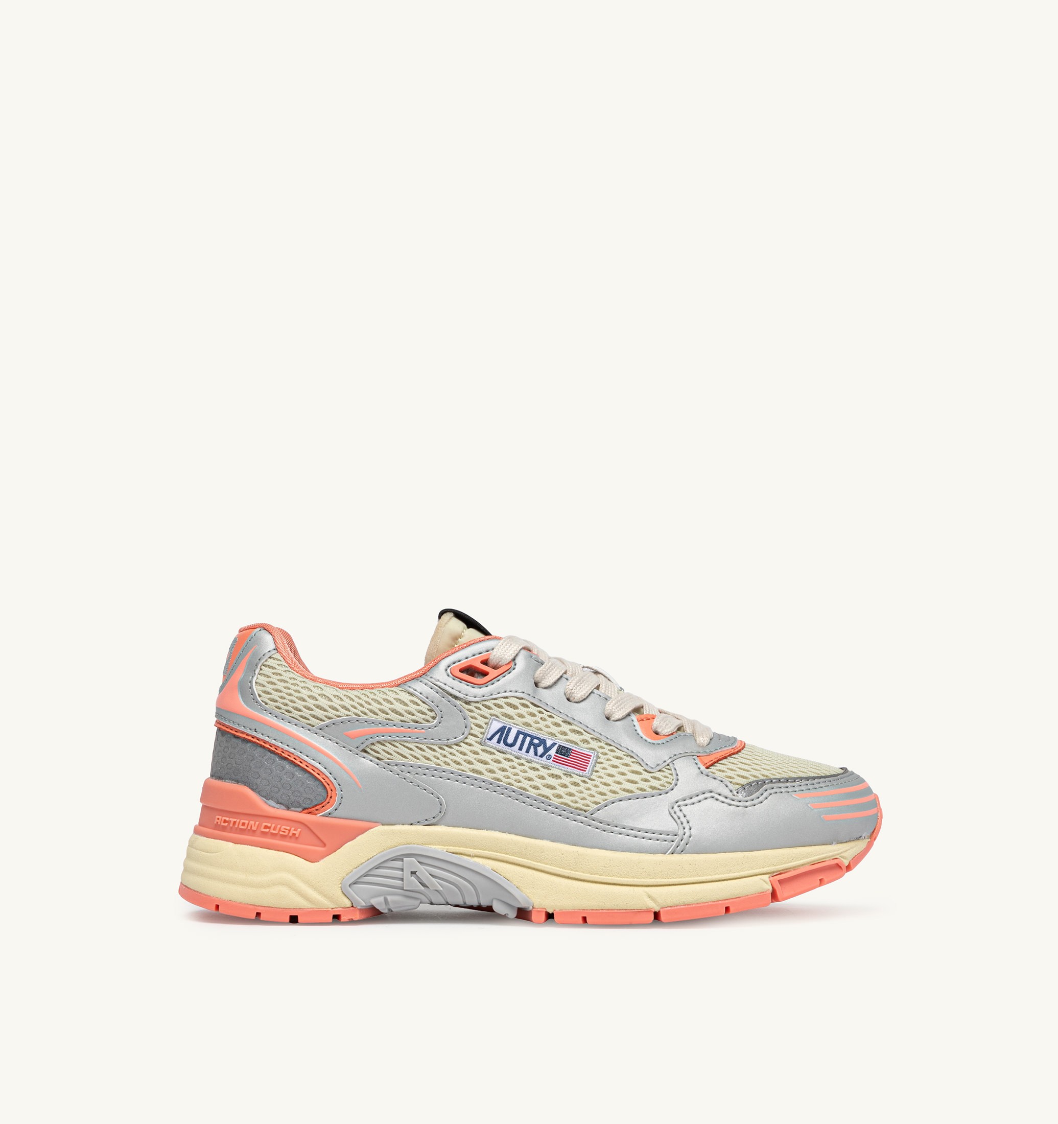 BASKETS HYPERWAY EN CUIR SYNTHÉTIQUE ET MESH ARGENT ASPARAGUS ET PEACH PINK