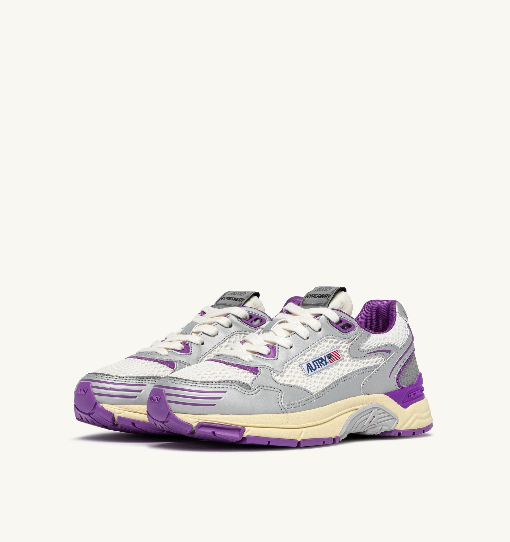 BASKETS HYPERWAY EN CUIR SYNTHÉTIQUE ET MESH BLANC ARGENT ET DEWBERRY