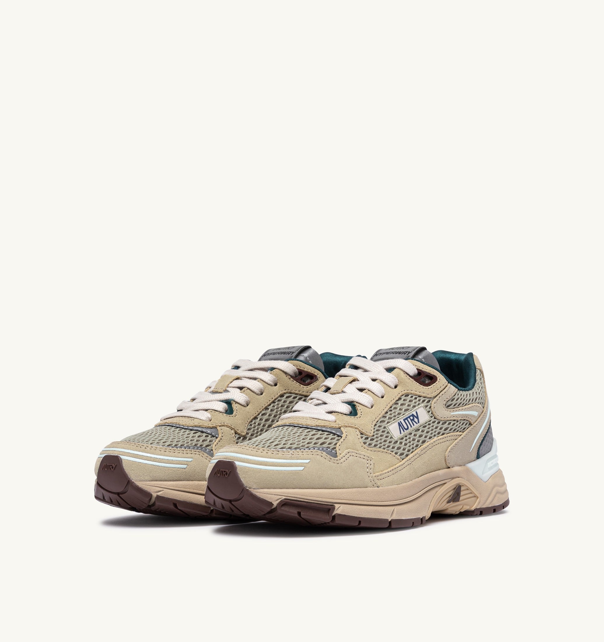 BASKETS HYPERWAY EN DAIM ET MESH ÉCRU ET SPA BLUE