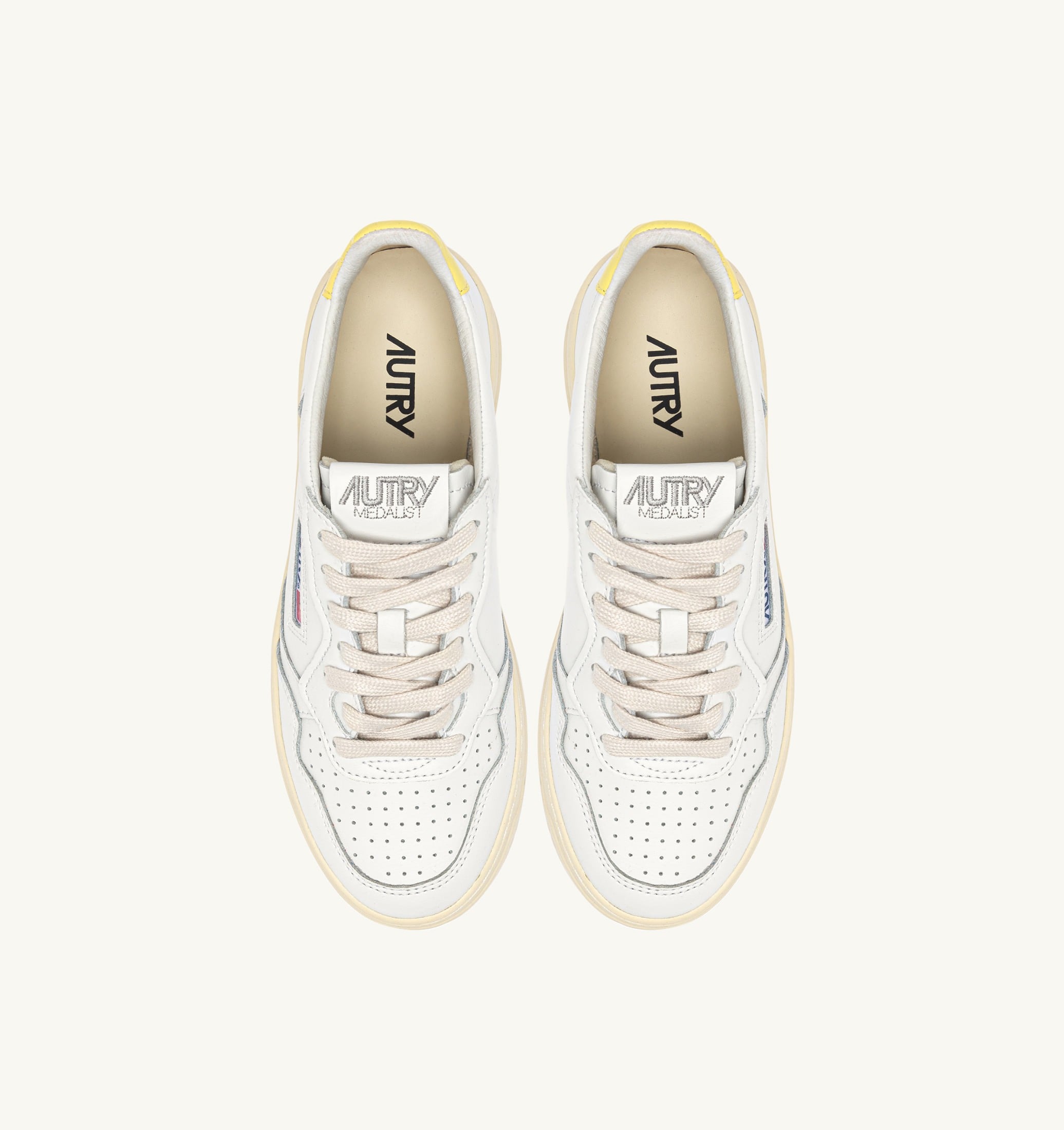 BASKETS MEDALIST LOW EN CUIR BLANC ET LEMON MERINGUE
