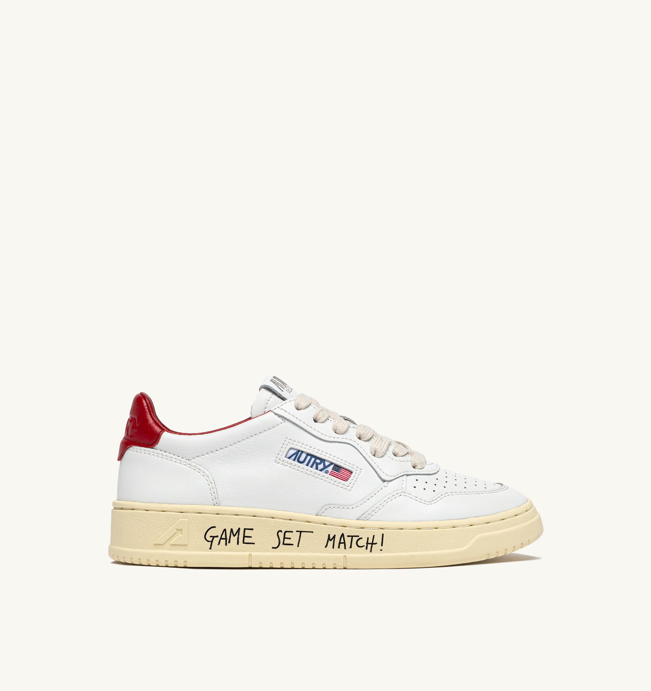 BASKETS MEDALIST LOW EN CUIR BLANC ET ROUGE AVEC LETTERING