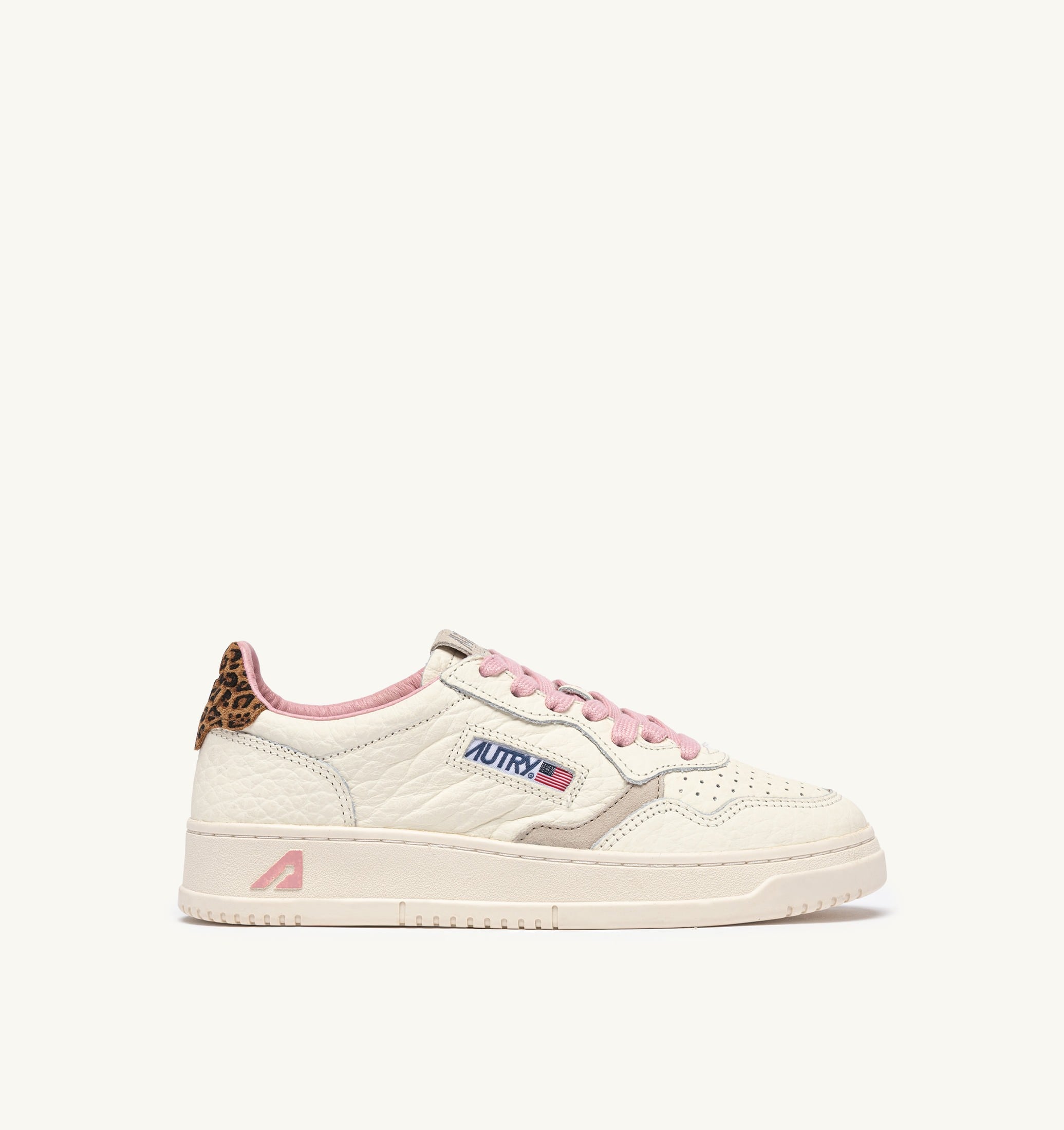 BASKETS MEDALIST LOW EN CUIR SAND ET LEOPARD