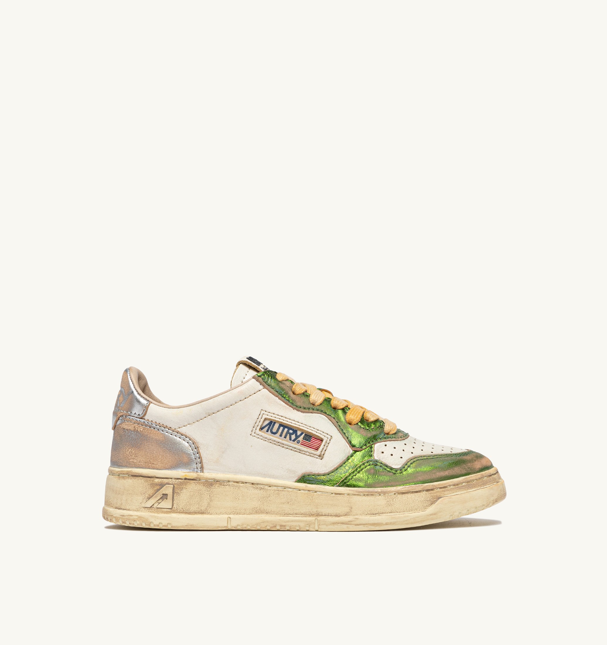 BASKETS MEDALIST LOW SUPER VINTAGE EN CUIR GUN ET VERT