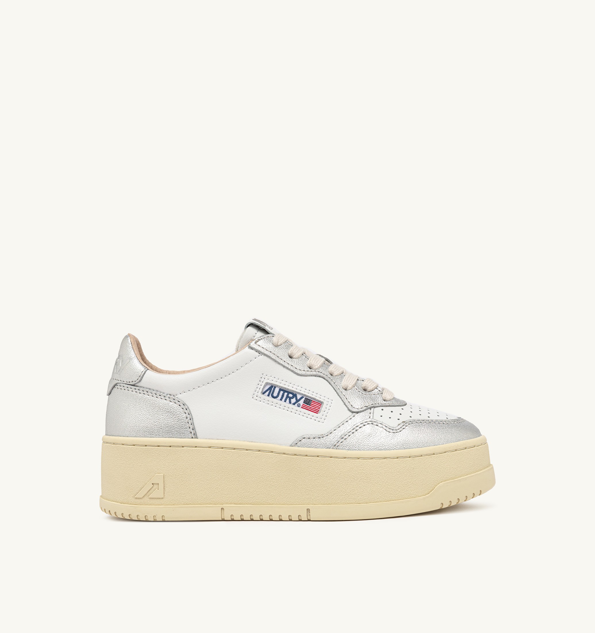 BASKETS MEDALIST PLATFORM EN CUIR BLANC ET MÉTALLISÉ ARGENT