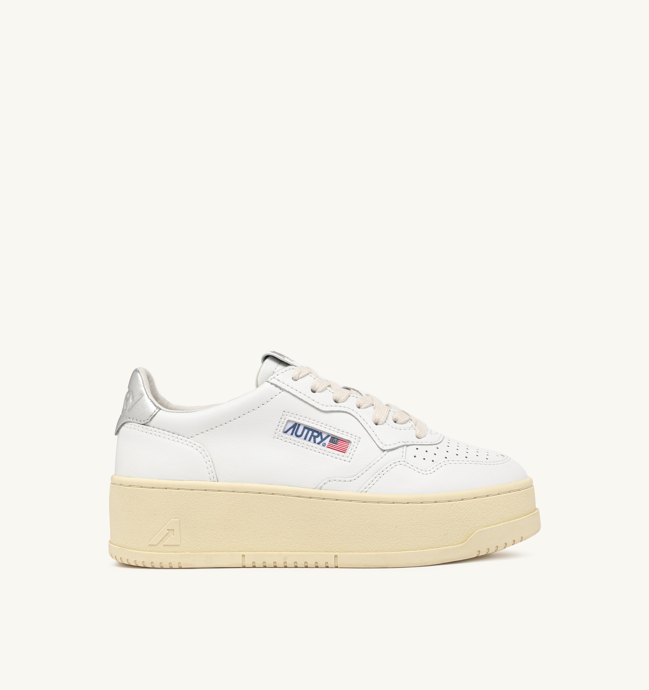 BASKETS MEDALIST PLATFORM EN CUIR BLANC ET MÉTALLISÉ ARGENT