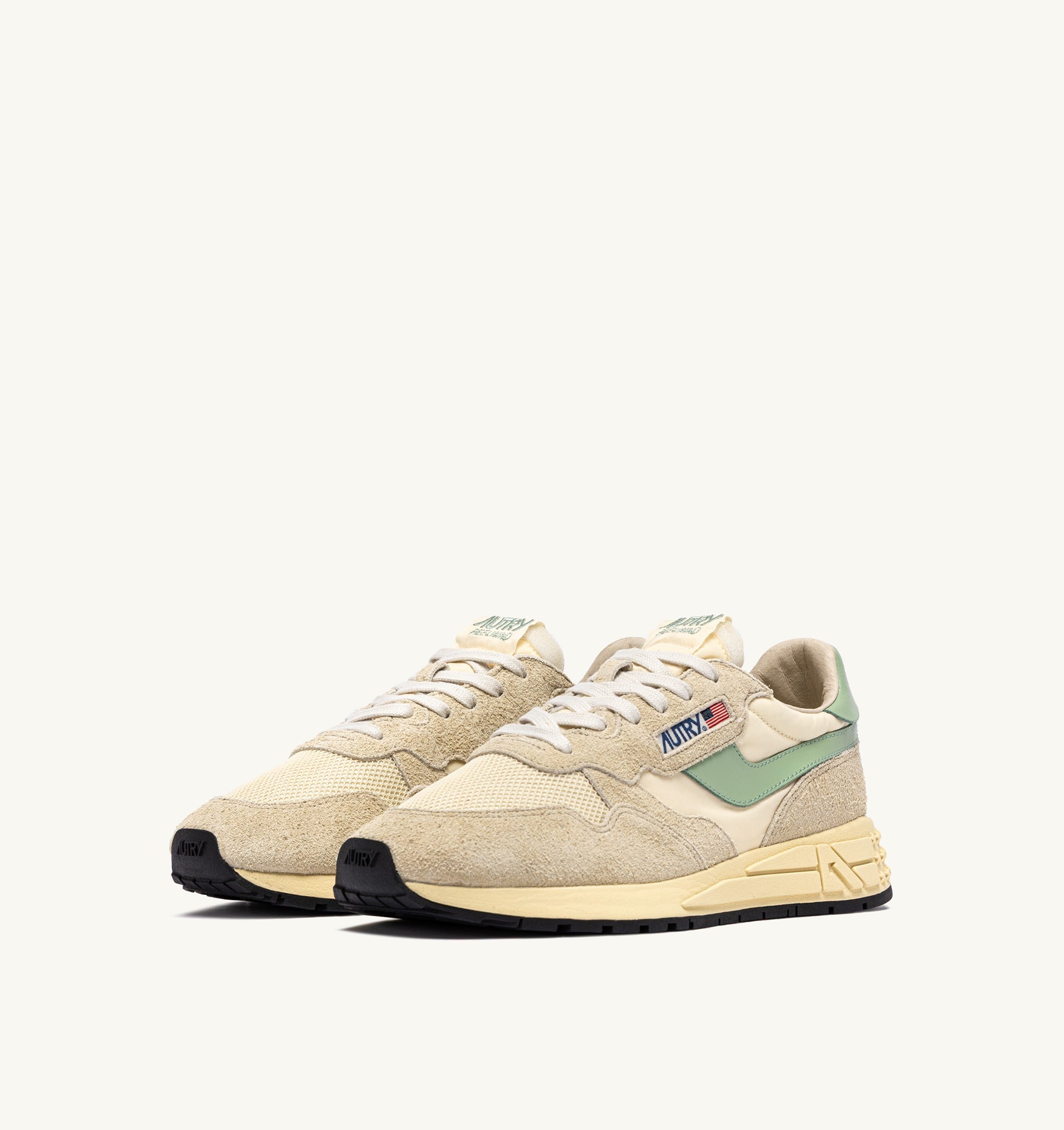 BASKETS REELWIND LOW EN NYLON ET DAIM ÉCRU ET RÉSÉDA