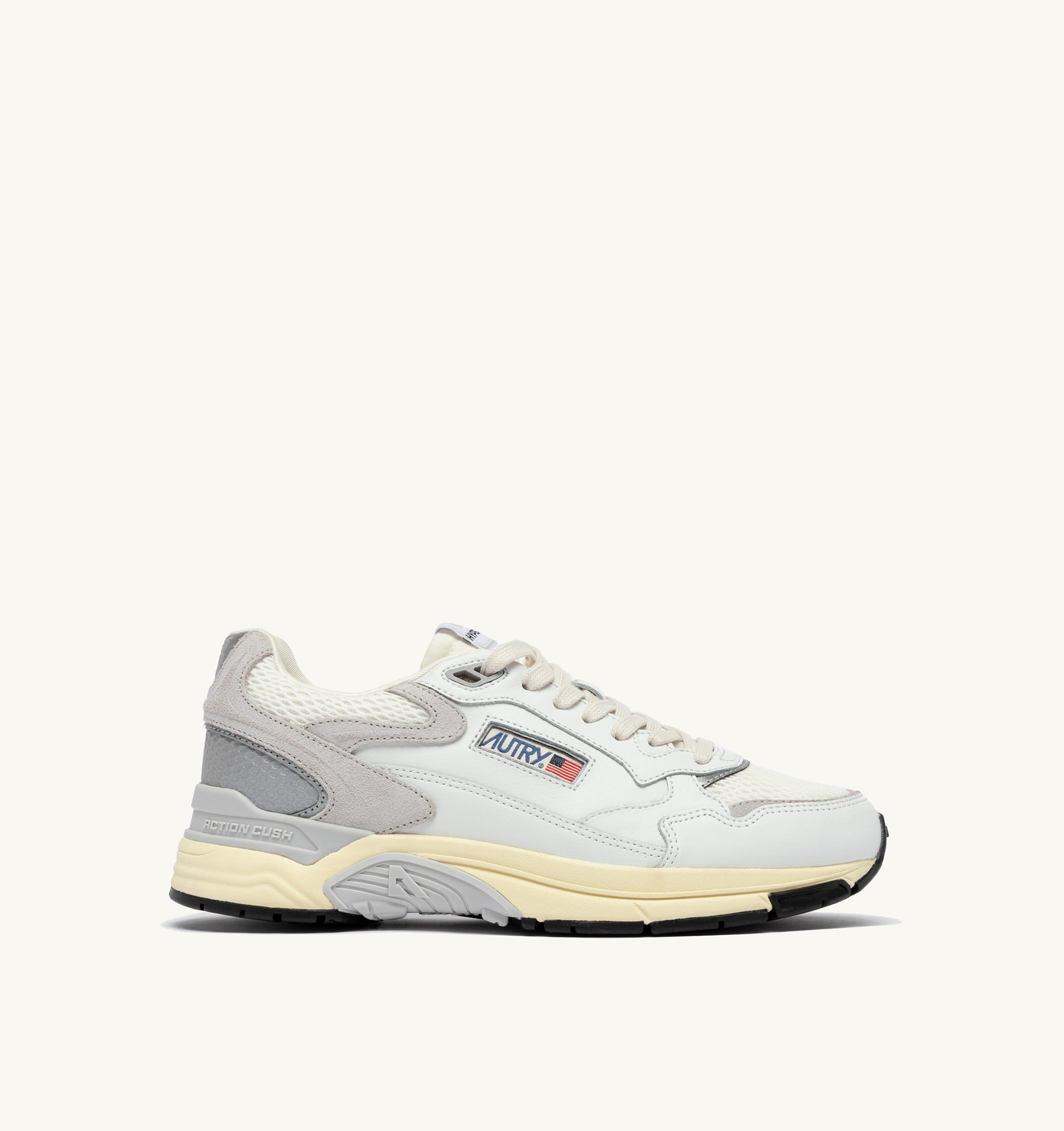 BASKETS HYPERWAY EN MESH ET CUIR BLANC ET GRIS
