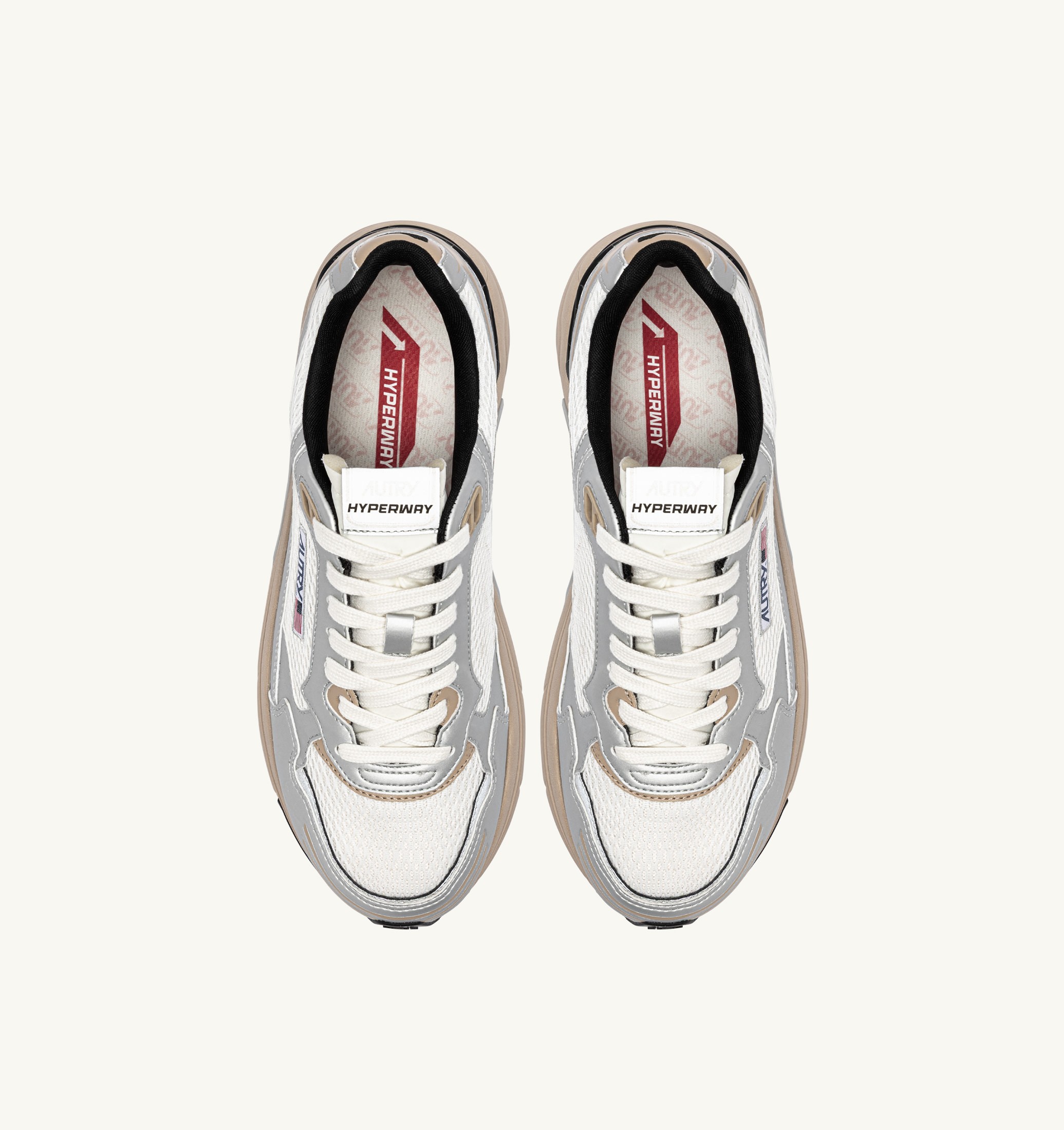 BASKETS HYPERWAY EN CUIR SYNTHÉTIQUE ET MESH ARGENT BLANC ET IRISH CREAM