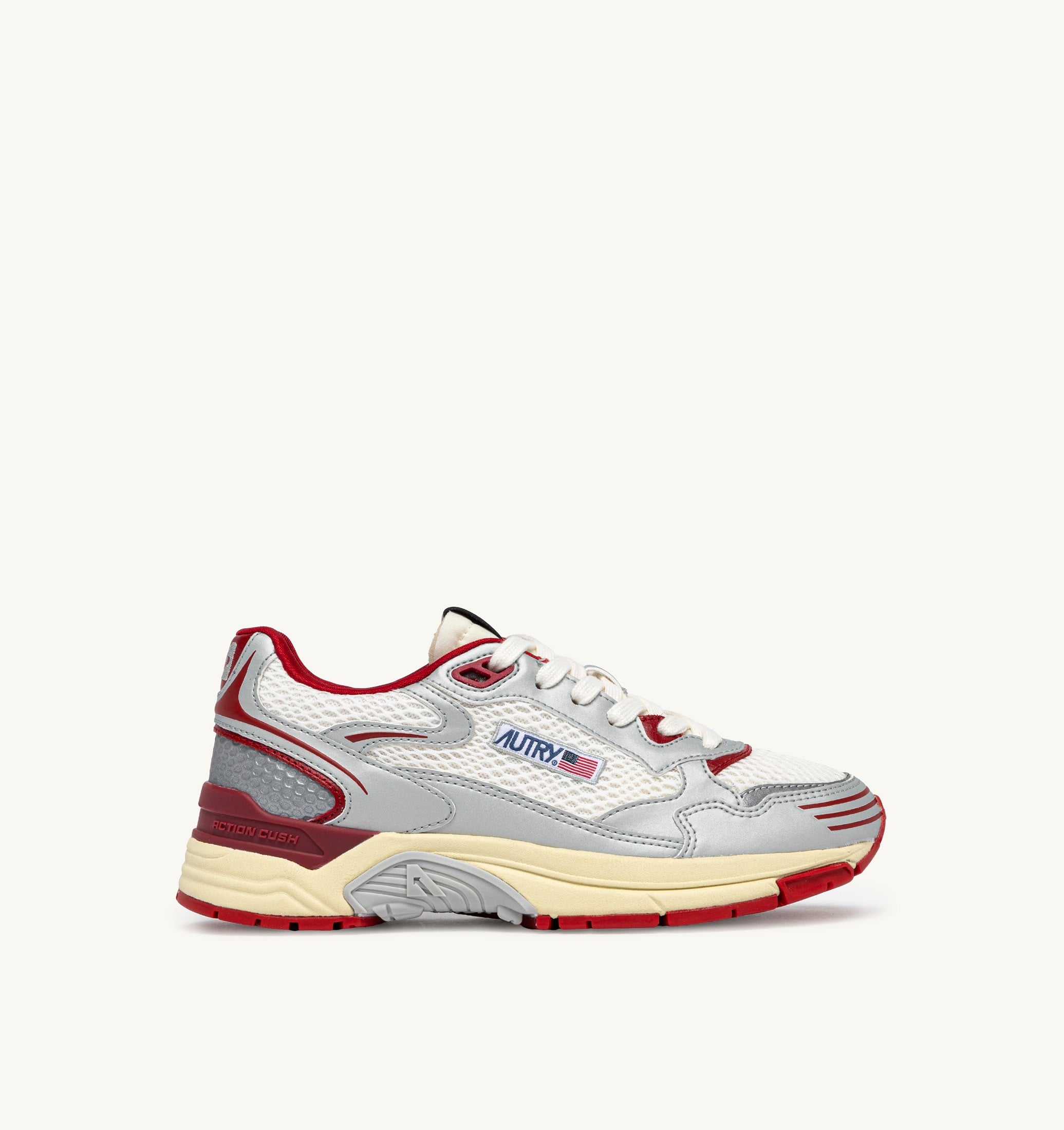 BASKETS HYPERWAY EN CUIR SYNTHÉTIQUE ET MESH BLANC ARGENT ET ROUGE
