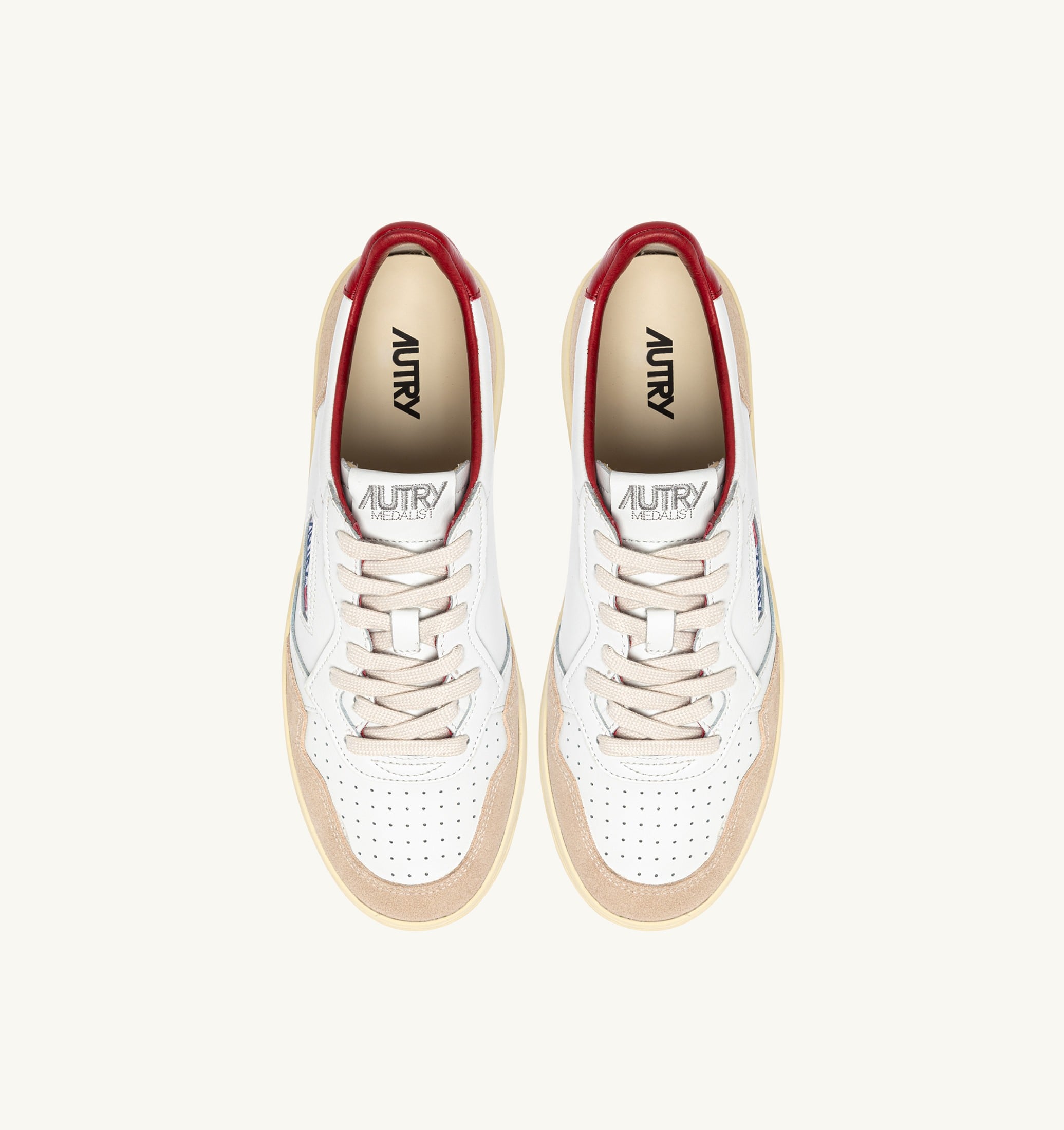 BASKETS MEDALIST LOW EN DAIM ET CUIR BLANC ET ROUGE AVEC LETTERING