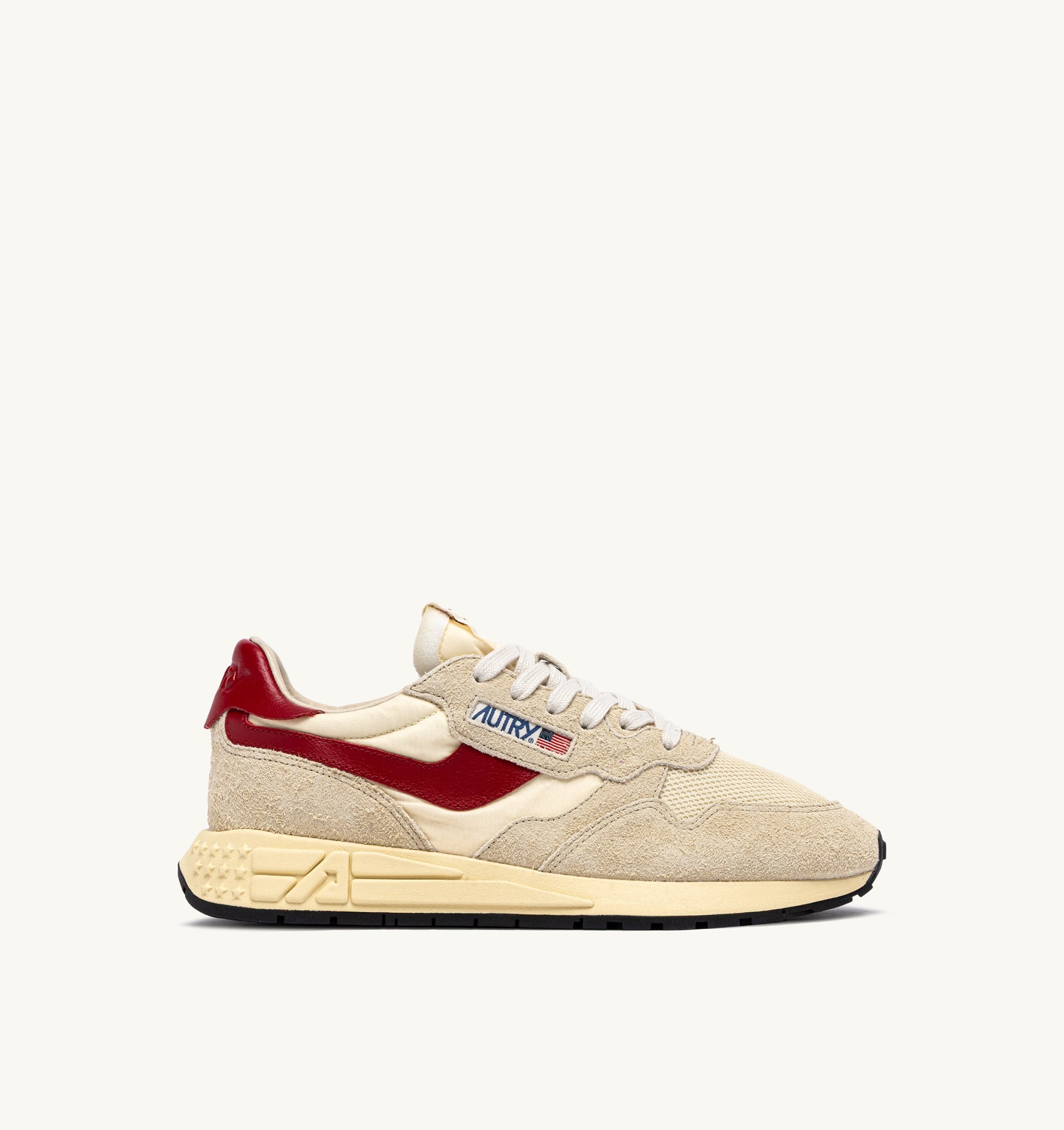 BASKETS REELWIND LOW EN NYLON ET DAIM ÉCRU ET ROUGE